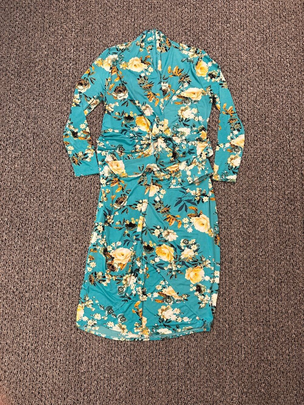 Rachel Roy Green Floral Print Faux Wrap Midi Dress Belted XL Comfy Stretch